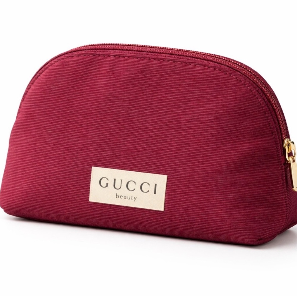 Gucci Beauty Wine Red Cosmetic Pouch with Gold Zip